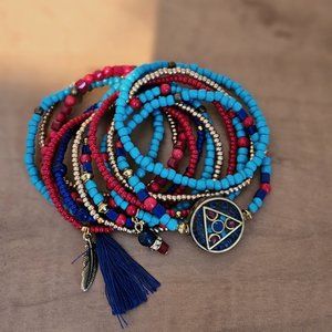 Multiple bohemian style bracelets